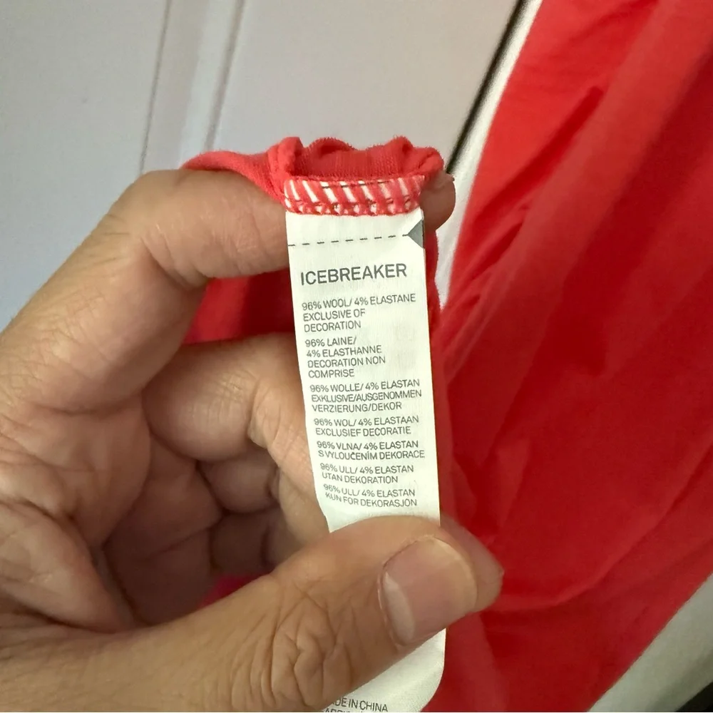 ICEBREAKER coral pink red orange wool surplice ruched midi dress - Picture 7 of 7